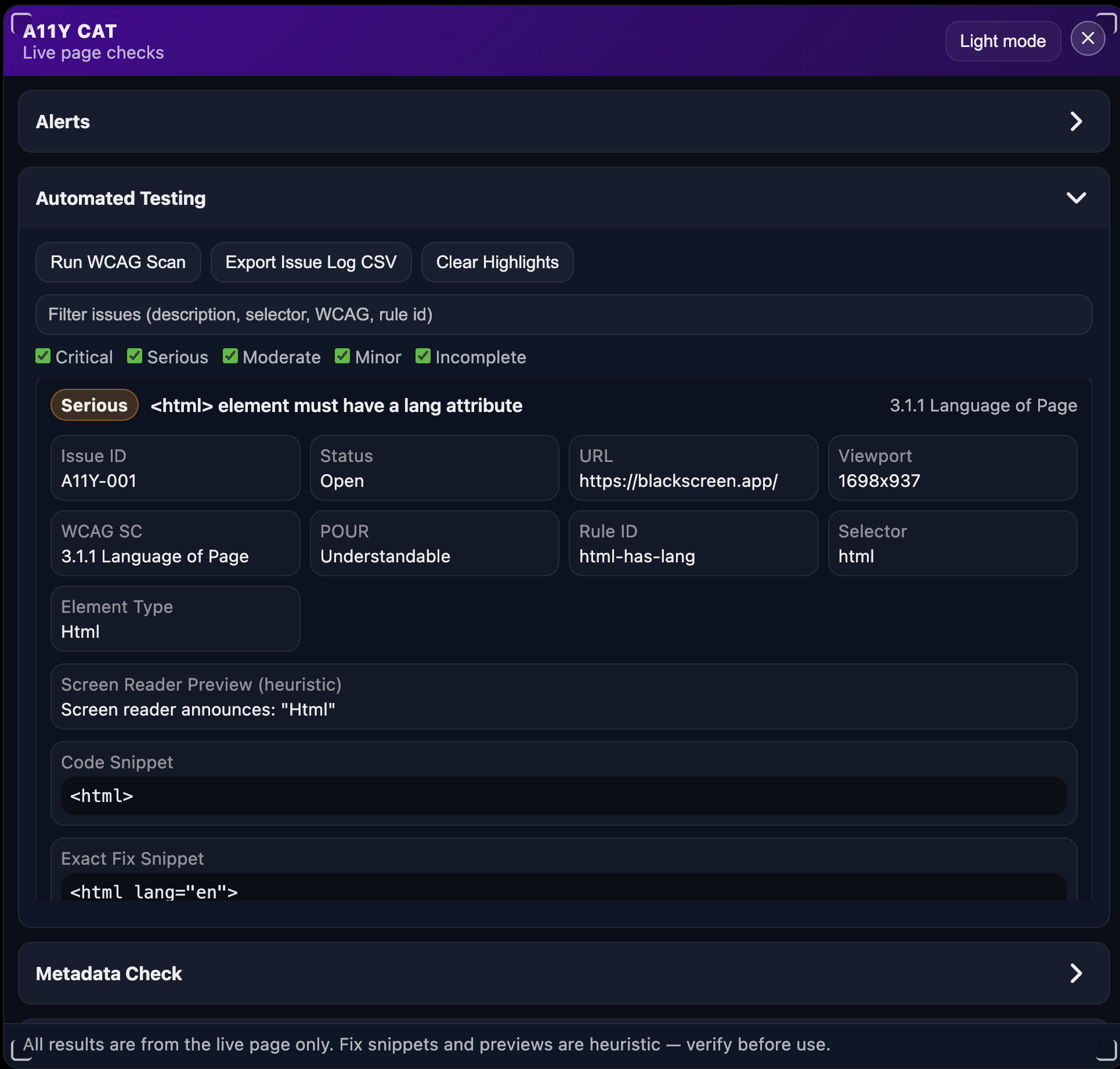 Launch-era automated testing panel